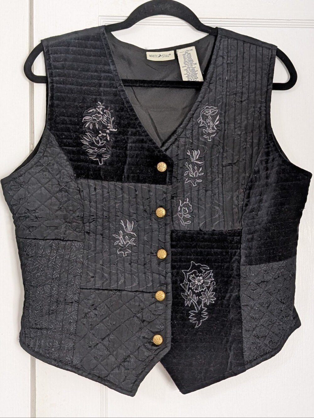 White Stag VTG Women's Large Black Patchwork Dark Cottagecore Whimsigoth VestI